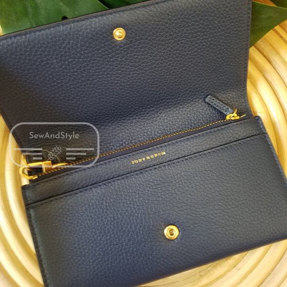 TORY BURCH BRITTEN SMART PHONE WALLET NAVY BLUE ROYAL BLUE SNAP BUTTON WRISTLET - Picture 5 of 8
